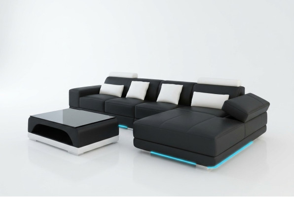 Ledersofa Couch Wohnlandschaft Ecksofa Eck Garnitur Design Modern Sofa mit USB