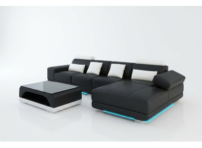 Ledersofa Couch Wohnlandschaft Ecksofa Eck Garnitur Design Modern Sofa mit USB