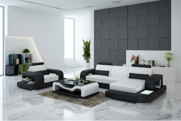 Ledersofa Couch Wohnlandschaft Eck + Sessel Garnitur Design Modern Sofa mit USB