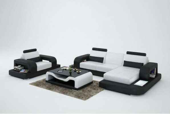 Ledersofa Couch Wohnlandschaft Eck + Sessel Garnitur Design Modern Sofa mit USB