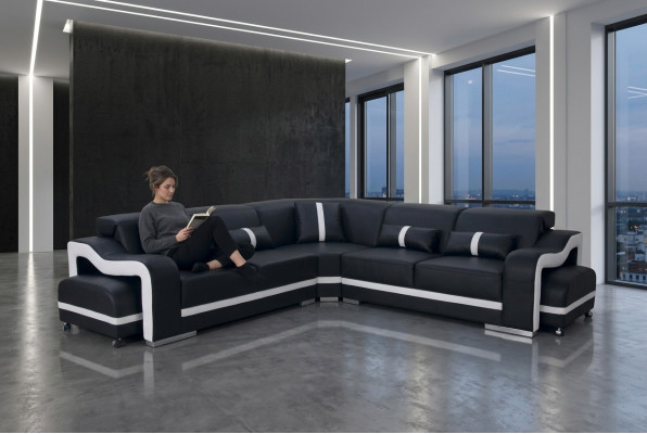 Ledersofa Couch Wohnlandschaft Garnitur Design Modern Ecke Sofa L-Form +USB Neu
