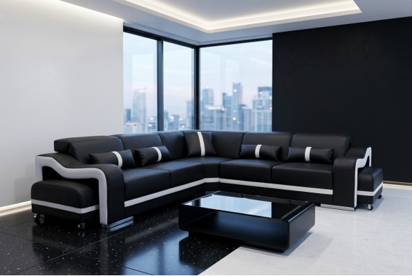 Ledersofa Couch Wohnlandschaft Garnitur Design Modern Ecke Sofa L-Form +USB Neu