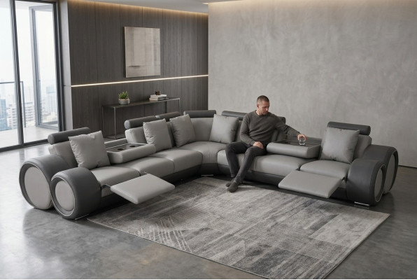 Ecke Leder Modern XXL Couch Wohnlandschaft Ledersofa Sofa L-Form + USB Couch Neu