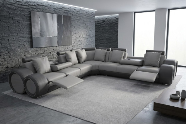 Ecke Leder Modern XXL Couch Wohnlandschaft Ledersofa Sofa L-Form + USB Couch Neu