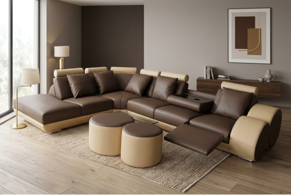Design Leder Polster Sitz Leder Polster Landschaft Zimmer Wohn Sofa Ecke mit USB