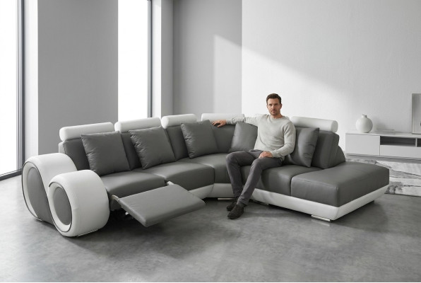 Ledersofa Couch Wohnlandschaft Eck Garnitur Design Modern Sofa + USB Neu Ecksofa