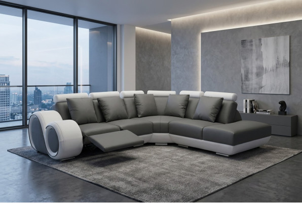 Ledersofa Couch Wohnlandschaft Eck Garnitur Design Modern Sofa + USB Neu Ecksofa