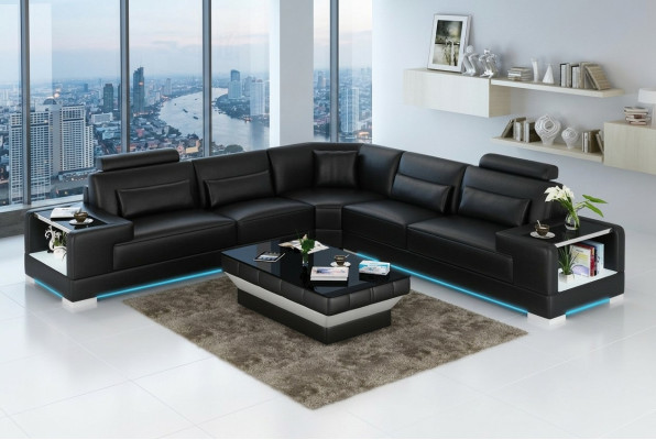 Ledersofa Couch Wohnlandschaft Ecksofa Eck Garnitur Design Modern Sofa mit USB