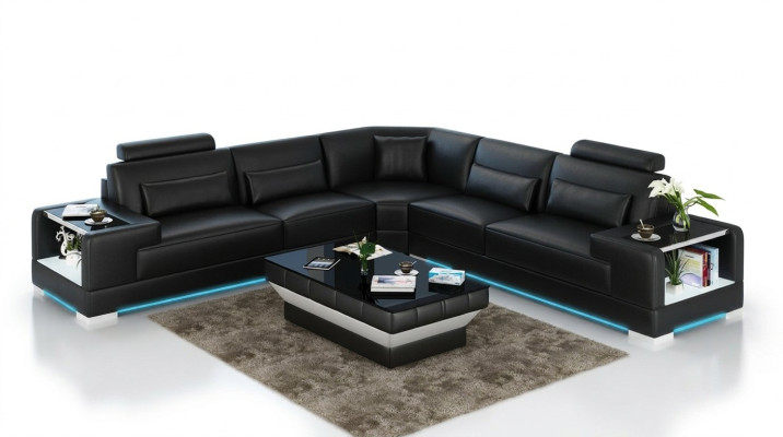 Ledersofa Couch Wohnlandschaft Ecksofa Eck Garnitur Design Modern Sofa mit USB