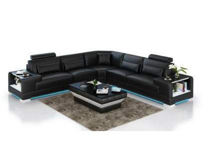 Ledersofa Couch Wohnlandschaft Ecksofa Eck Garnitur Design Modern Sofa mit USB