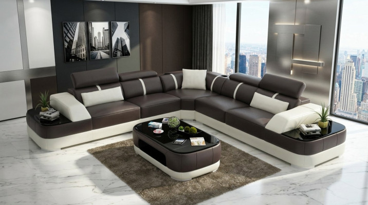 Ledersofa Polster Sitz Eck Sofa Garnitur Wohnlandschaft Wohnzimmer Couch mit USB