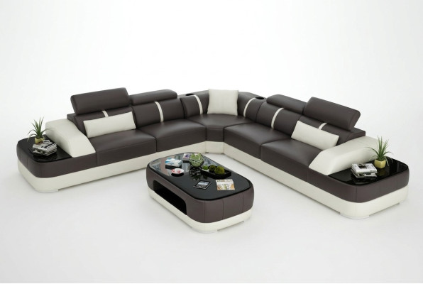 Ledersofa Polster Sitz Eck Sofa Garnitur Wohnlandschaft Wohnzimmer Couch mit USB