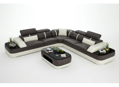 Ledersofa Polster Sitz Eck Sofa Garnitur Wohnlandschaft Wohnzimmer Couch mit USB