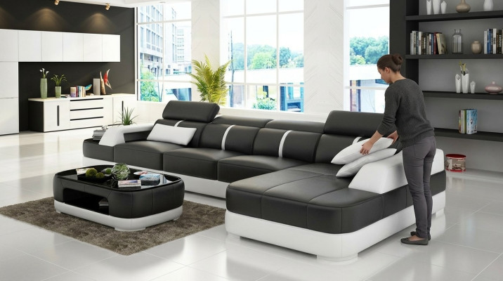 Ledersofa Polster Sitz Eck Sofa Garnitur Wohnlandschaft Wohnzimmer Couch mit USB