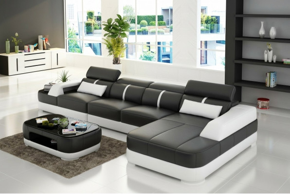 Ledersofa Polster Sitz Eck Sofa Garnitur Wohnlandschaft Wohnzimmer Couch mit USB