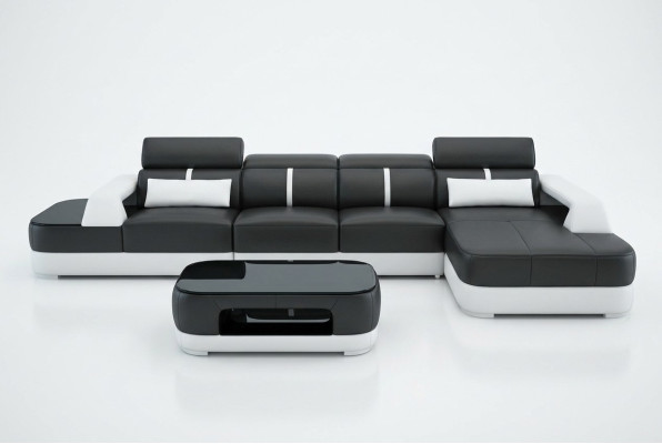 Ledersofa Polster Sitz Eck Sofa Garnitur Wohnlandschaft Wohnzimmer Couch mit USB