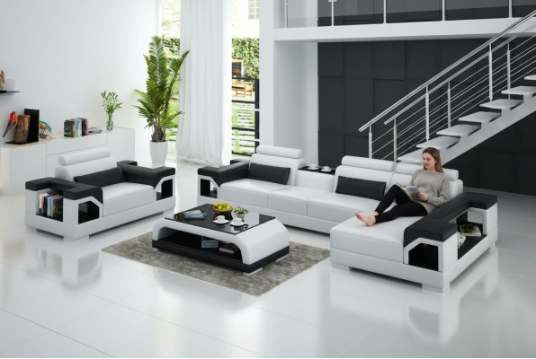 Ledersofa Wohnlandschaft Ecksofa Sessel Couch Garnitur Design Modern Sofa + USB