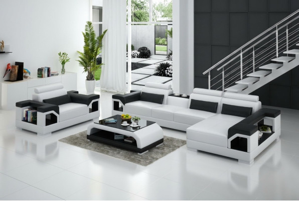 Ledersofa Wohnlandschaft Ecksofa Sessel Couch Garnitur Design Modern Sofa + USB