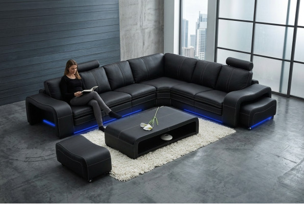 Design Ledersofa mit USB Couch Wohnlandschaft Ecksofa Eck Moderne Garnitur Neu