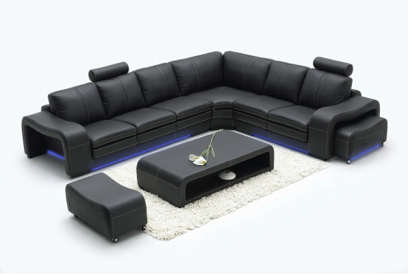 Design Ledersofa mit USB Couch Wohnlandschaft Ecksofa Eck Moderne Garnitur Neu