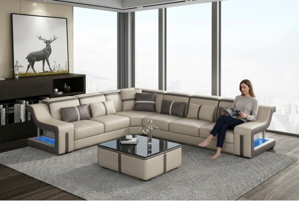Sofa USB LED Polster Sofas Couchen Landschaft Möbel Sitz Eck Garnitur L Form Neu