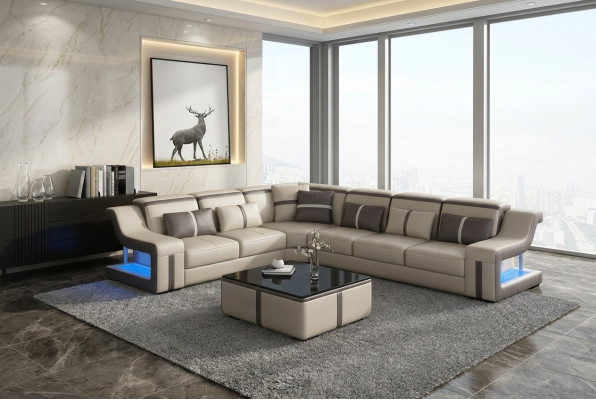 Sofa USB LED Polster Sofas Couchen Landschaft Möbel Sitz Eck Garnitur L Form Neu