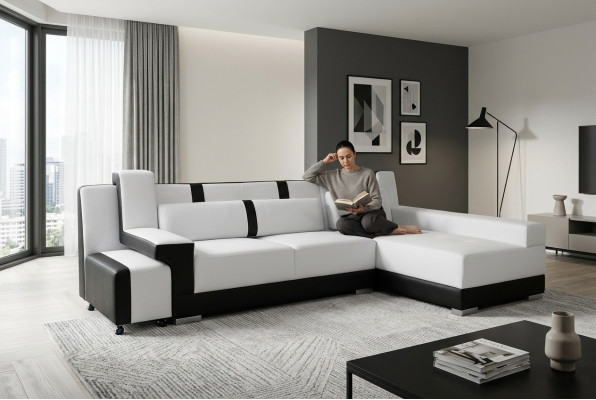 Eck Sofa + USB Couch Polster Eck Sitz Garnitur Wohnlandschaft LED L Form A1118C