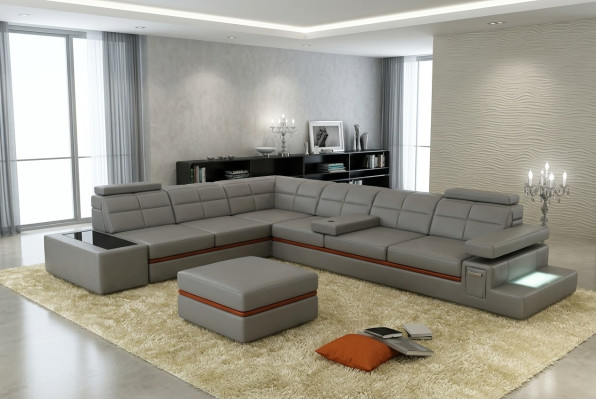 Ledersofa Couch Wohnlandschaft Ecksofa Eck Garnitur +USB Neu Design Modern Sofa