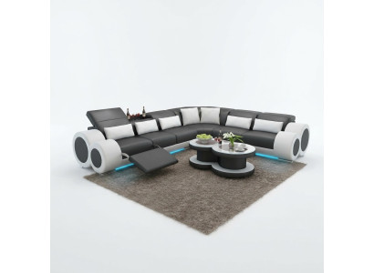 Ledersofa Couch Wohnlandschaft Ecksofa Eck Garnitur Design Modern Sofa USB Relax