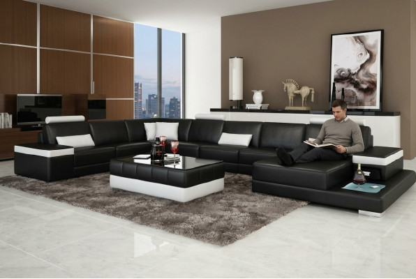 Wohnlandschaft Couch Polster Eck Garnitur Designer Ledersofa Big Sofa mit USB