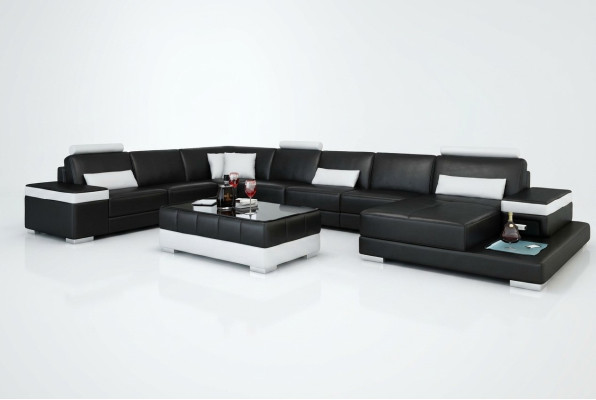 Wohnlandschaft Couch Polster Eck Garnitur Designer Ledersofa Big Sofa mit USB