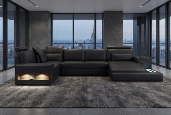 Textil Stoffsofa Sofa Couch Polster Wohnlandschaft Design Sofas Ecksofa USB LED