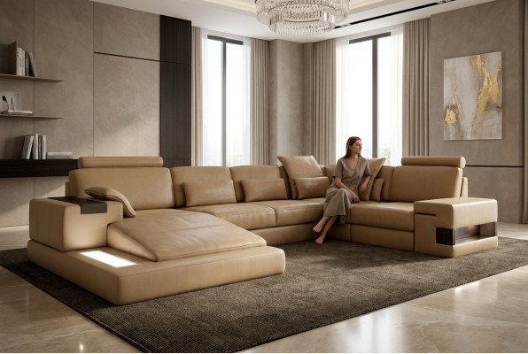Wohnlandschaft Polster Couch Garnitur Big Sofa Bellini Design Ledersofa mit USB