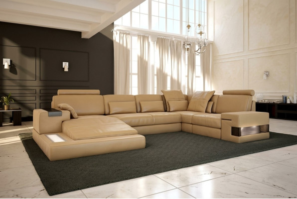 Wohnlandschaft Polster Couch Garnitur Big Sofa Bellini Design Ledersofa mit USB