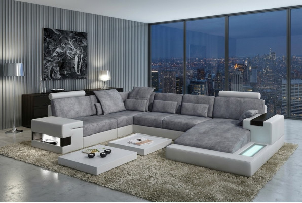Textil Sofa USB Polster Eckcouch Garnitur Wohnlandschaft Ledersofa Design Couch