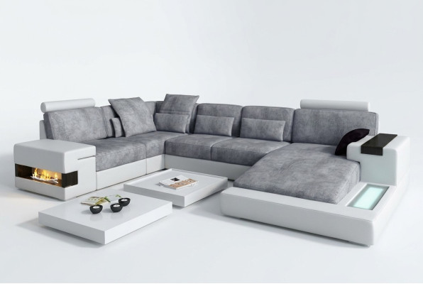 Textil Sofa USB Polster Eckcouch Garnitur Wohnlandschaft Ledersofa Design Couch