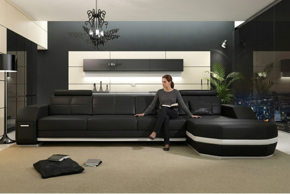 Ecksofa USB + LED Sofa Wohnlandschaft U Form Polster Couch Ledersofa Stoff Leder