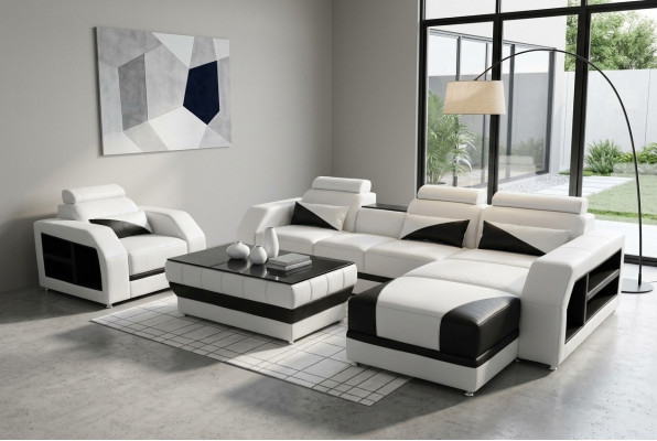 Leder Eck Sofa mit USB Garnitur Sofas Couchen Polster Wohnlandschaft Sessel Ecke