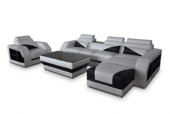Leder Eck Sofa mit USB Garnitur Sofas Couchen Polster Wohnlandschaft Sessel Ecke