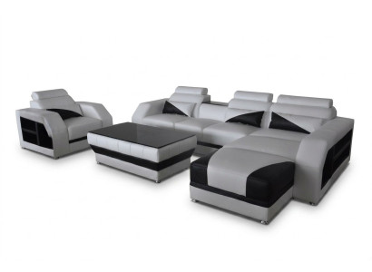 Leder Eck Sofa mit USB Garnitur Sofas Couchen Polster Wohnlandschaft Sessel Ecke