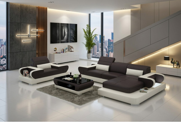 Design XXL Big Sofa Ecksofa mit USB Ledersofa Couch Polster Ecke Wohnlandschaft
