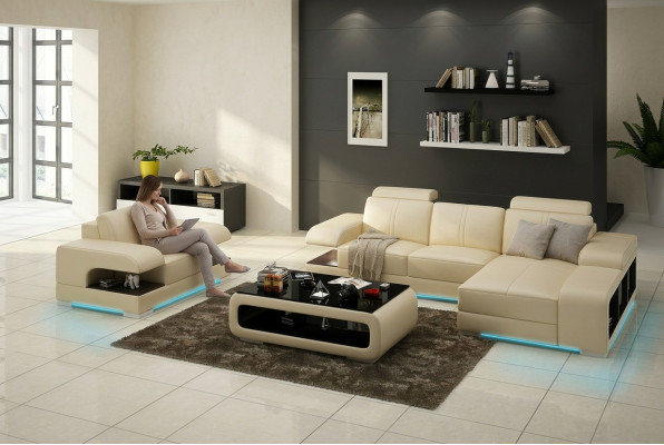 Design Ecksofa Schlafsofa Multifunktion Couch Leder Textil Polster Sofas