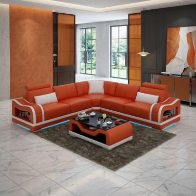Ledersofa Couch Wohnlandschaft Ecksofa Eck Garnitur Design Modern Sofa mit USB