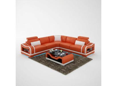 Ledersofa Couch Wohnlandschaft Ecksofa Eck Garnitur Design Modern Sofa mit USB