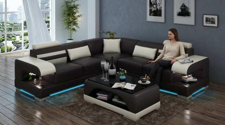 Leder Weiche Couch Wohnlandschaft Ecksofa Eck Garnitur Design Modern Sofa USB