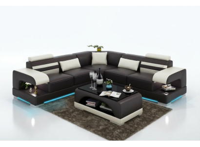 Leder Weiche Couch Wohnlandschaft Ecksofa Eck Garnitur Design Modern Sofa USB