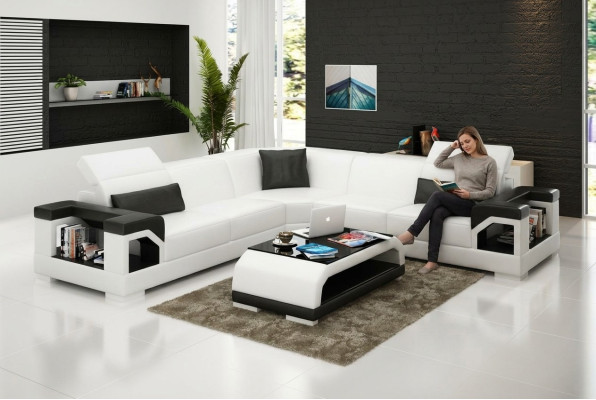 Ledersofa Couch Wohnlandschaft Ecksofa Eck Garnitur Design Modern Sofa mit USB