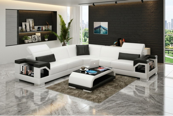 Ledersofa Couch Wohnlandschaft Ecksofa Eck Garnitur Design Modern Sofa mit USB