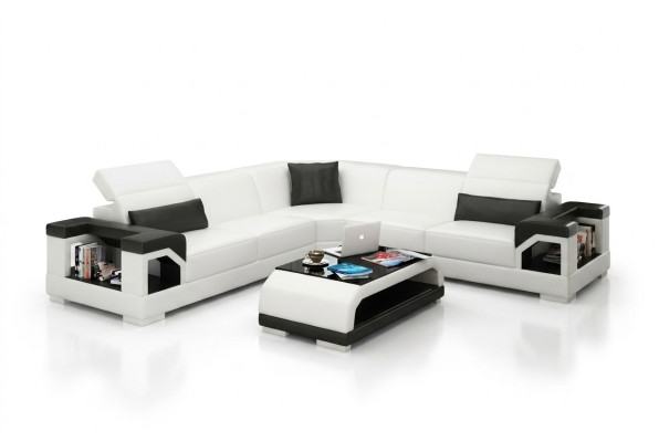 Ledersofa Couch Wohnlandschaft Ecksofa Eck Garnitur Design Modern Sofa mit USB
