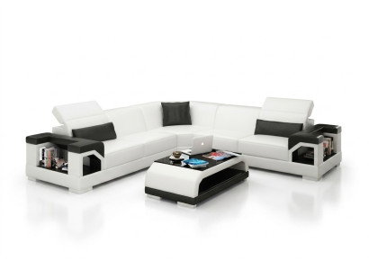 Ledersofa Couch Wohnlandschaft Ecksofa Eck Garnitur Design Modern Sofa mit USB